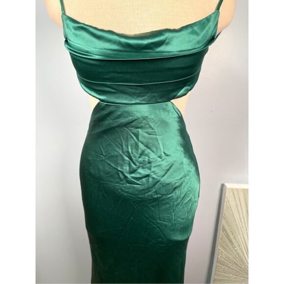 Sau Lee Paula Cutout Open Back Satin Emerald Green Maxi Dress Size 2 - Picture 6 of 10